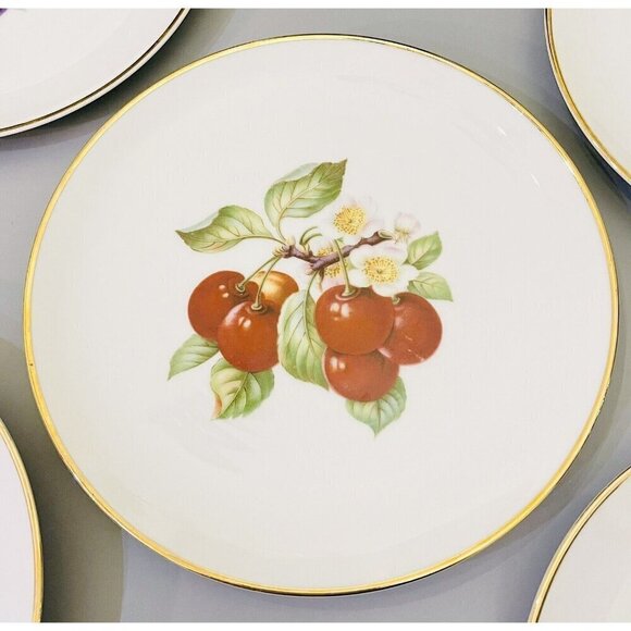Vintage Hutschenreuther Selb Bavaria Set 5 Fruit Orchard Dessert Plates 8” Gold - Picture 6 of 9